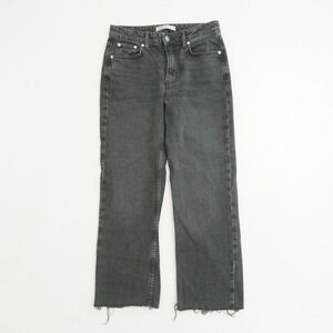 Zara Womens High Rise Straight Leg Ankle Jeans Size 4 Black Raw Hem Denim